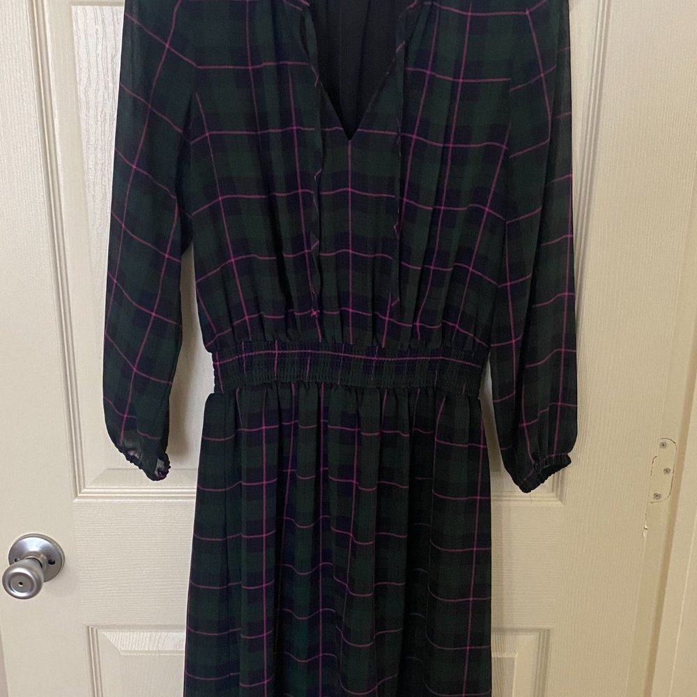 JCrew Tie Neck Green Check - Picture 4 of 5